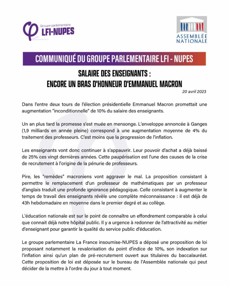 Salaire des enseignants : encore un bras d’honneur d’Emmanuel Macron !