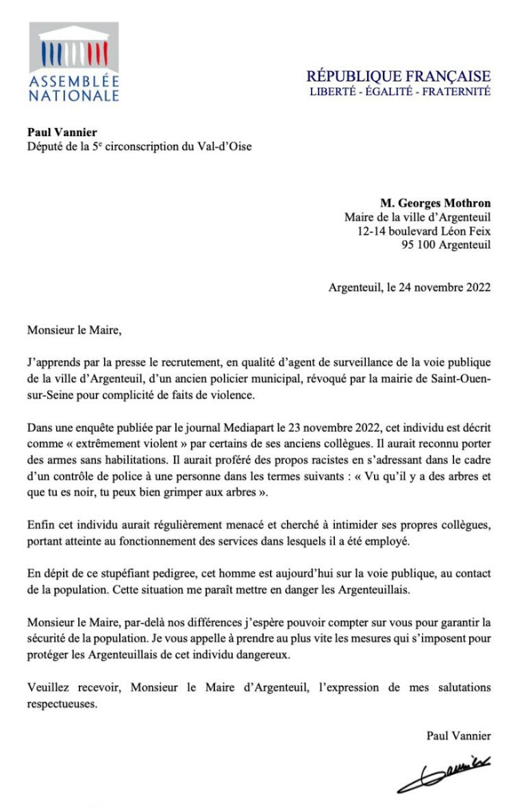 Courrier à Georges Mothron