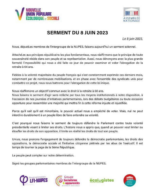 Serment du 8 juin 2023