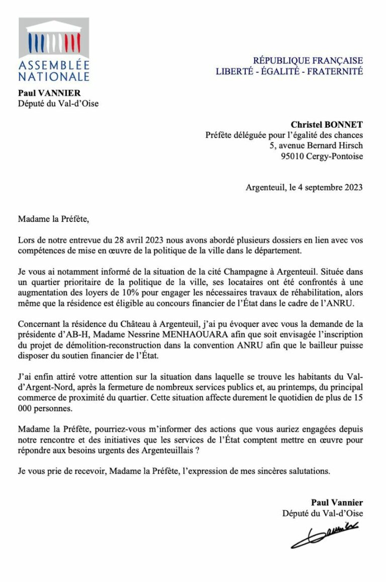 Courrier à la Préfète déléguée à l’égalité des chances