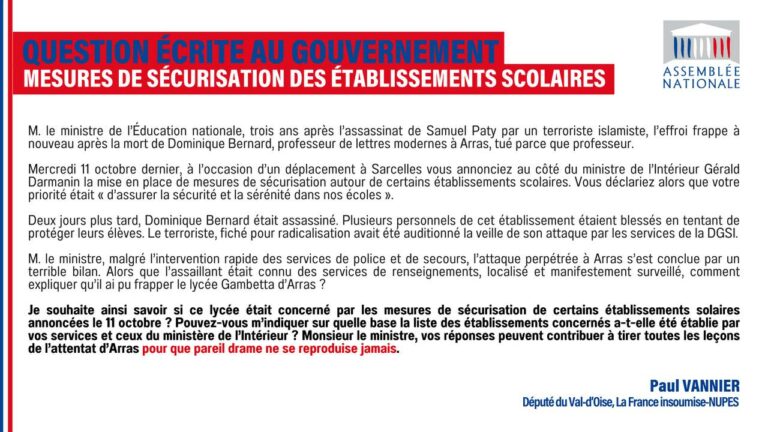 Mesures de sécurisation des établissements scolaires : j’interpelle Gabriel Attal