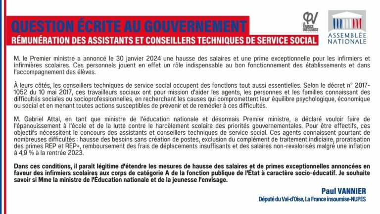 Rémunération des assistants et conseillers techniques de service social